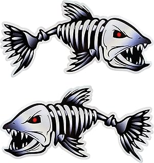 2 件钓鱼船贴花贴纸骷髅鱼独木舟贴花可怕骨架鱼适用于车窗 29.